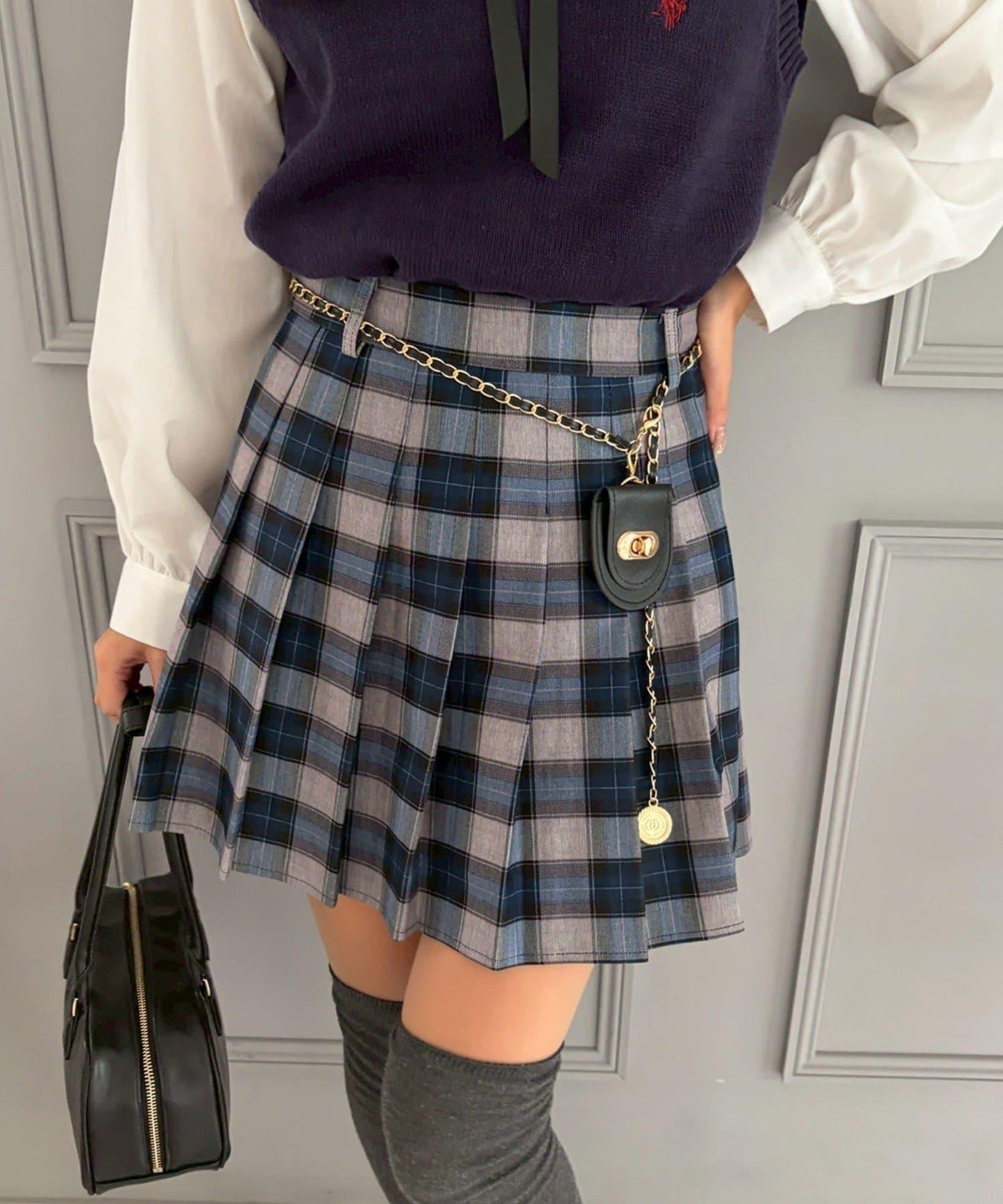 帶吊飾百褶迷你半身裙