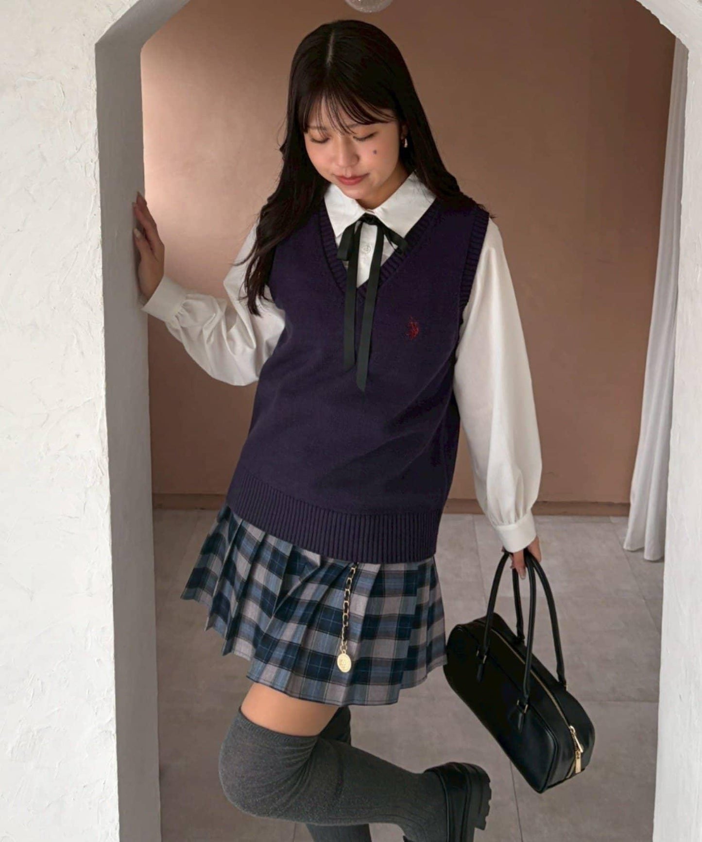 帶吊飾百褶迷你半身裙