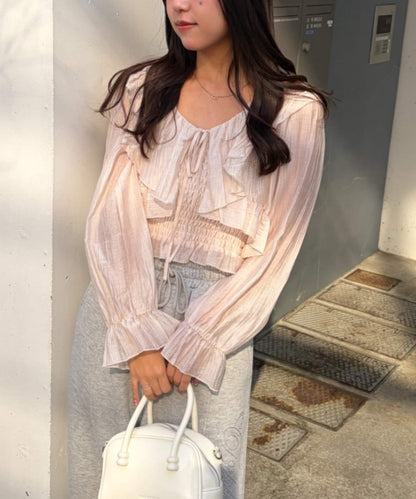 荷葉邊襯衫&抽褶吊帶上衣