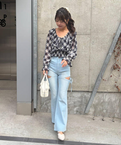 荷葉邊襯衫&抽褶吊帶上衣