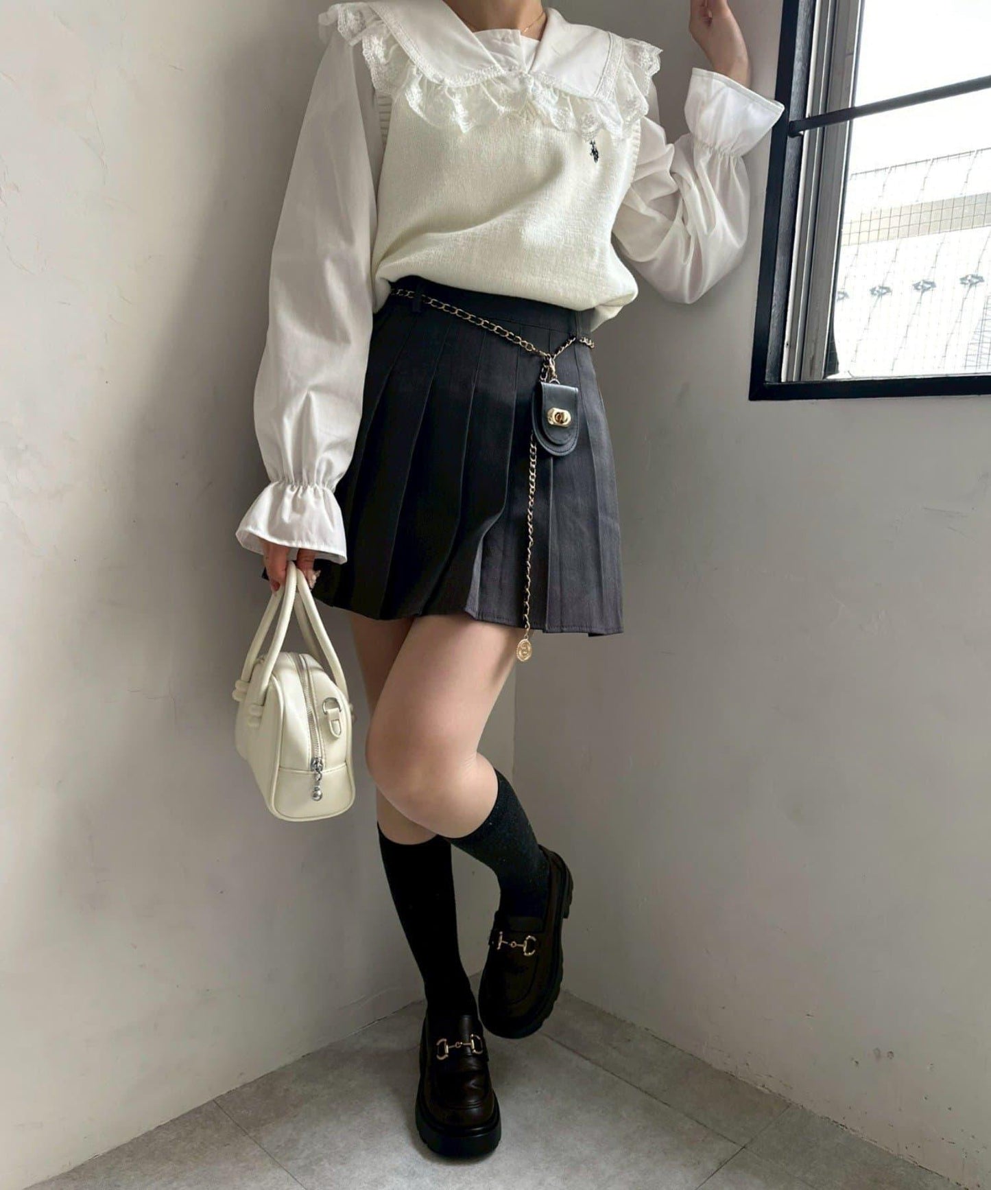 帶吊飾百褶迷你半身裙