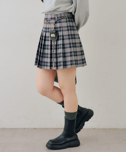 帶吊飾百褶迷你半身裙