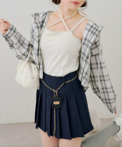 帶吊飾百褶迷你半身裙