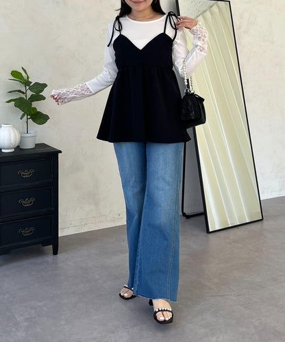 袖部蕾絲拼接上衣