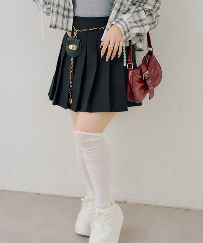 帶吊飾百褶迷你半身裙