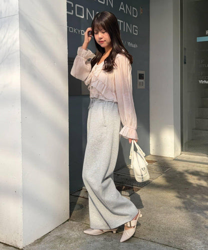荷葉邊襯衫&抽褶吊帶上衣