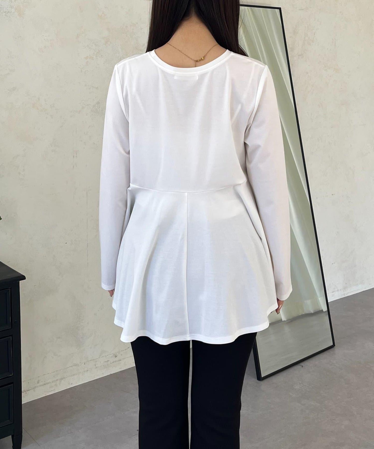 格紋荷葉邊收腰 長袖T恤