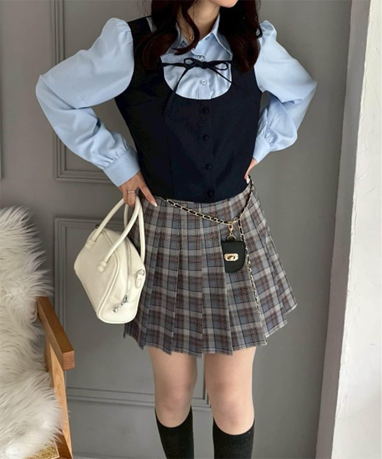 帶吊飾百褶迷你半身裙