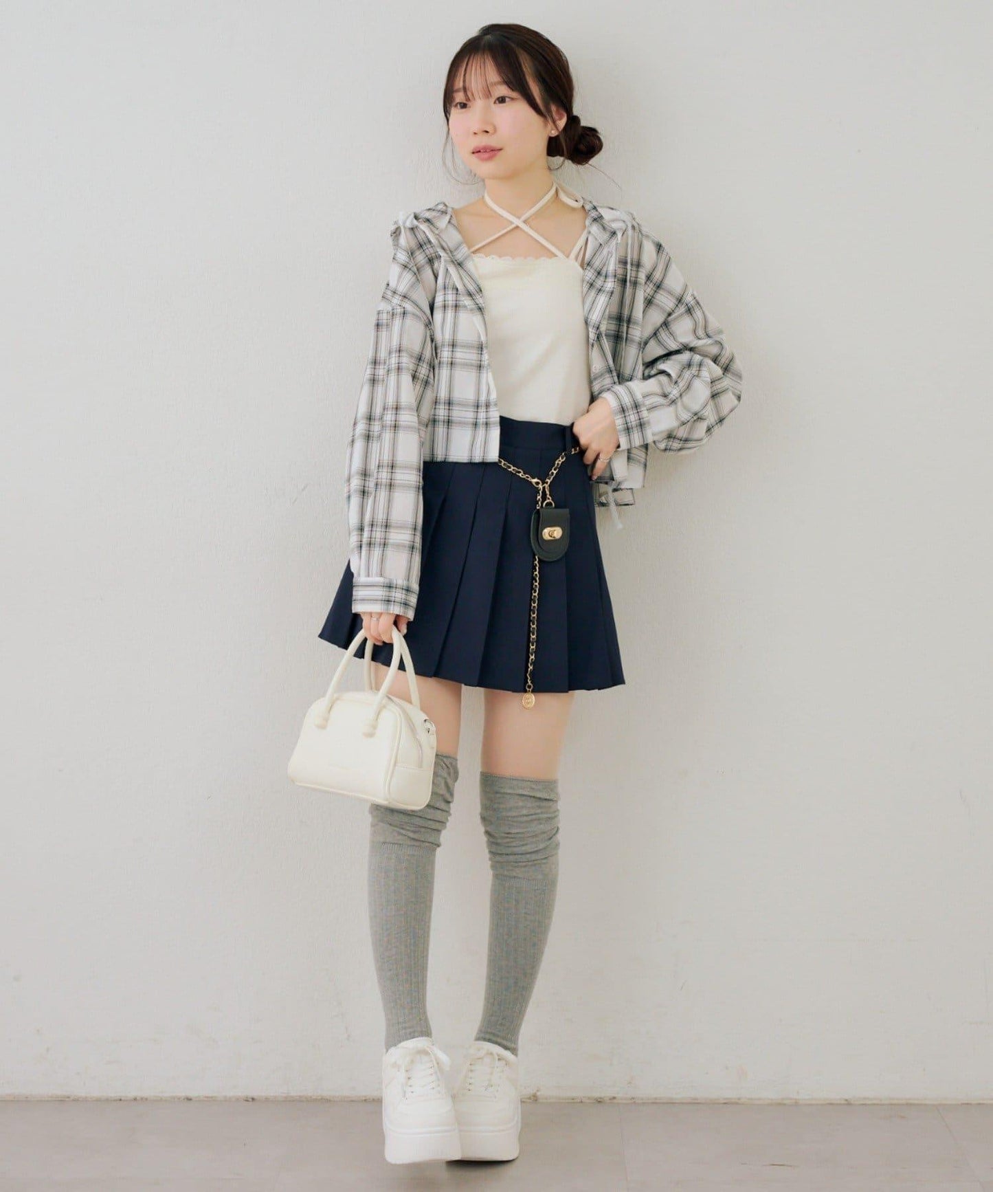 帶吊飾百褶迷你半身裙