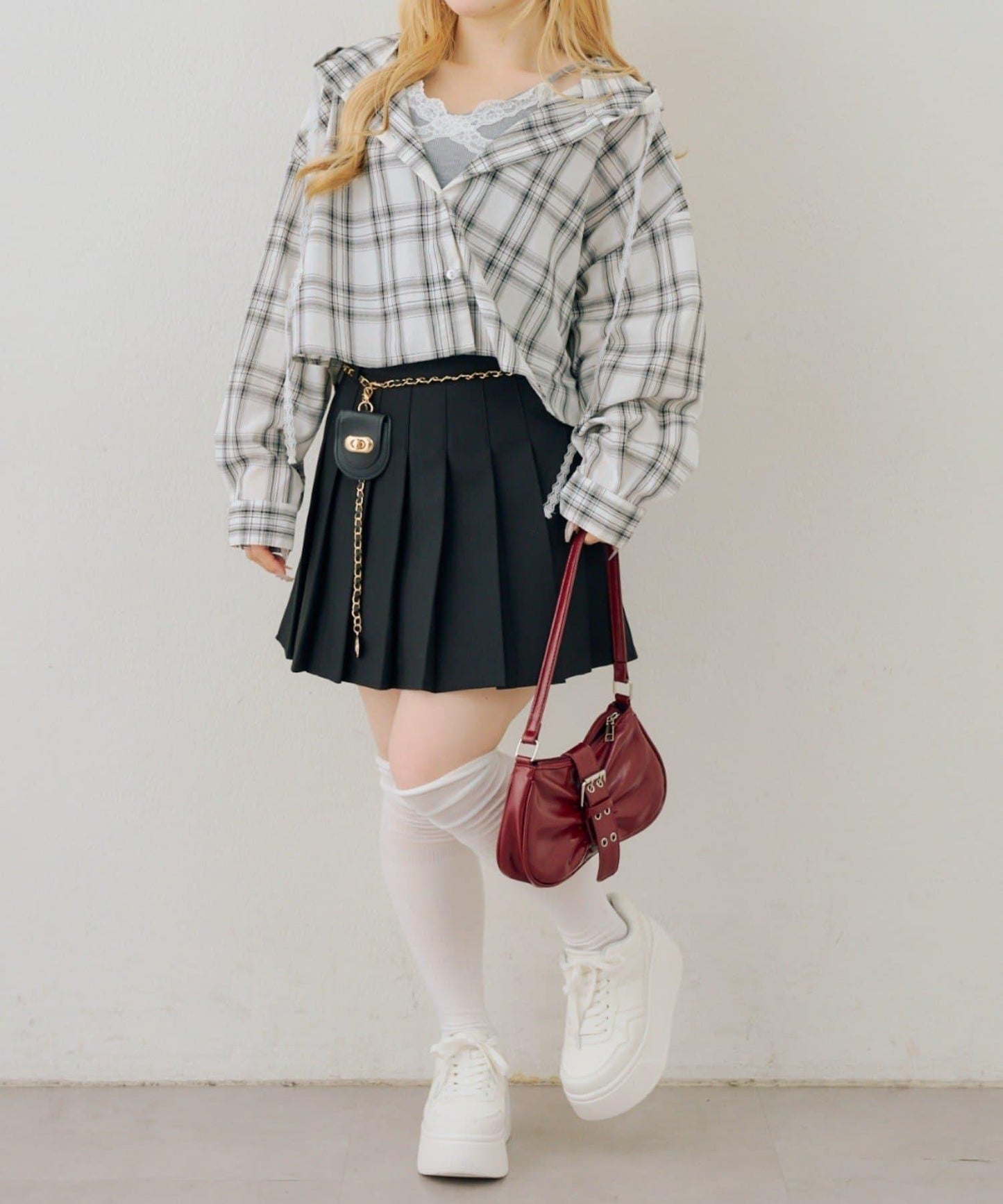 帶吊飾百褶迷你半身裙