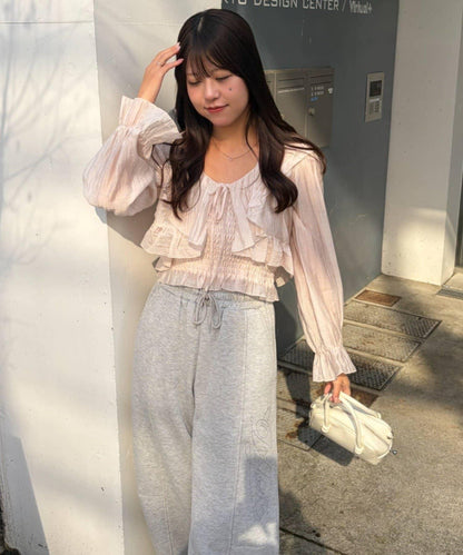 荷葉邊襯衫&抽褶吊帶上衣