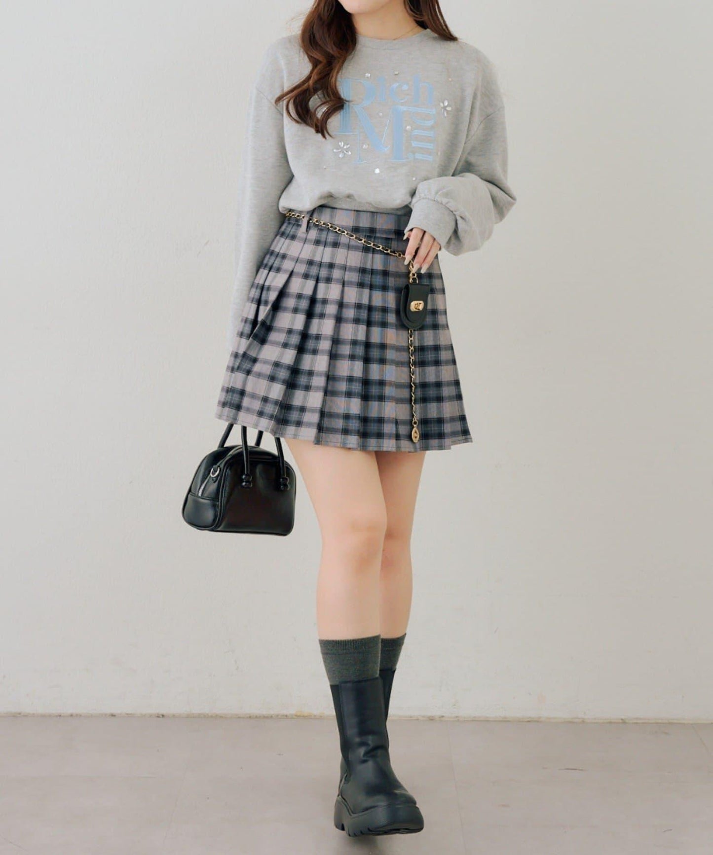 帶吊飾百褶迷你半身裙