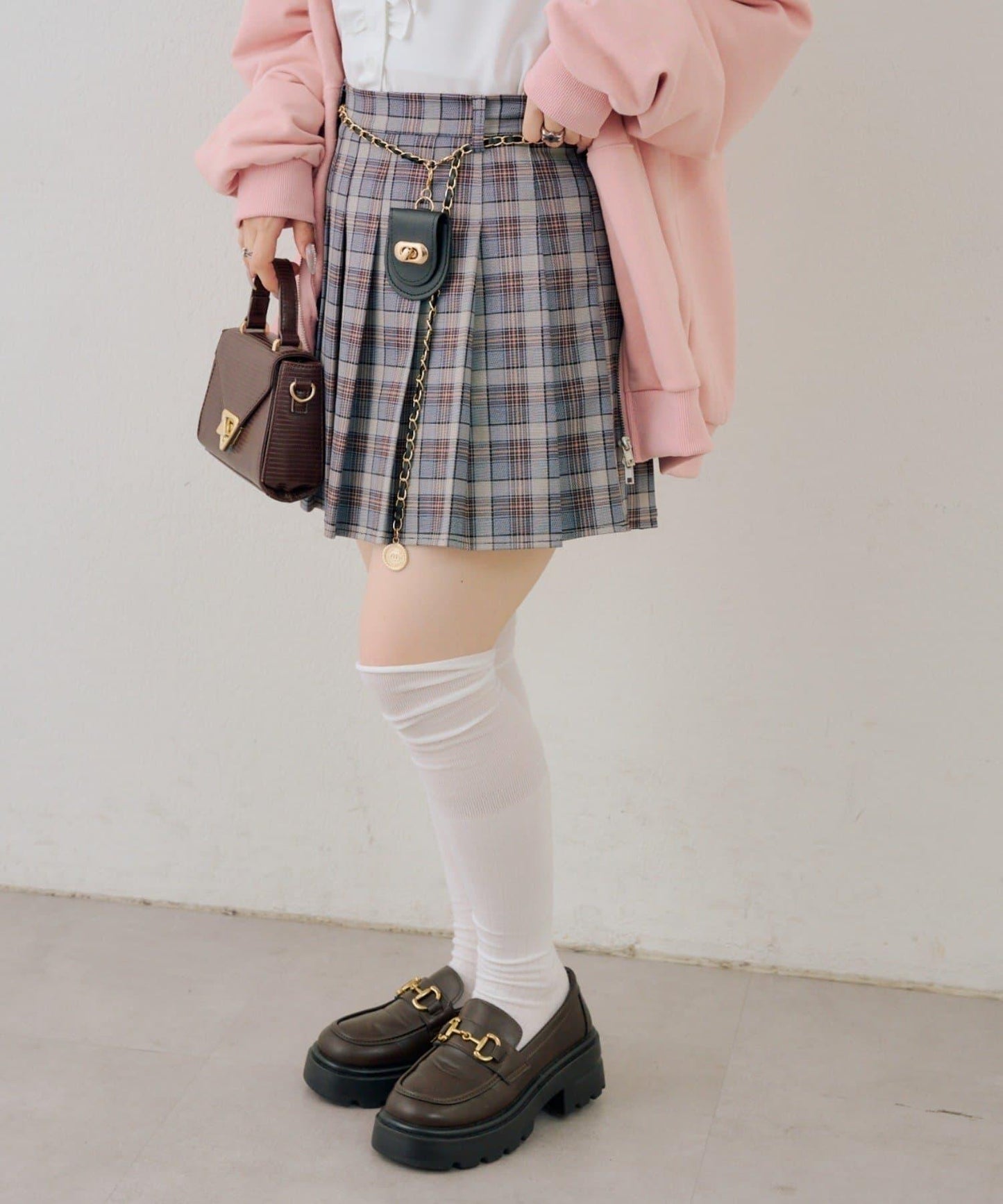 帶吊飾百褶迷你半身裙