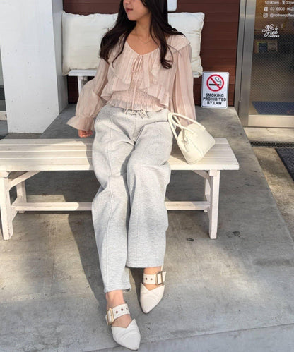 荷葉邊襯衫&抽褶吊帶上衣