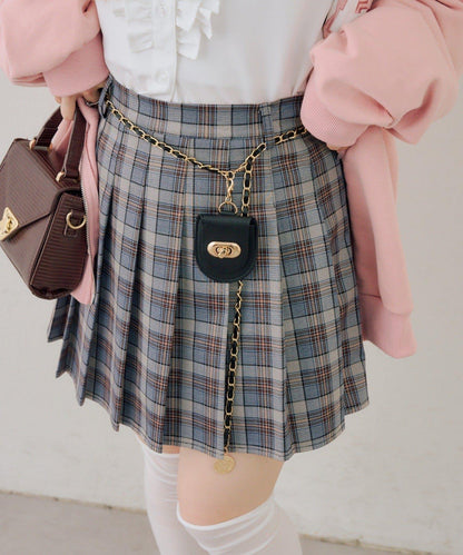 帶吊飾百褶迷你半身裙