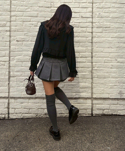 荷葉邊襯衫&抽褶吊帶上衣