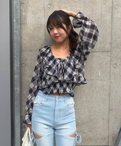 荷葉邊襯衫&抽褶吊帶上衣