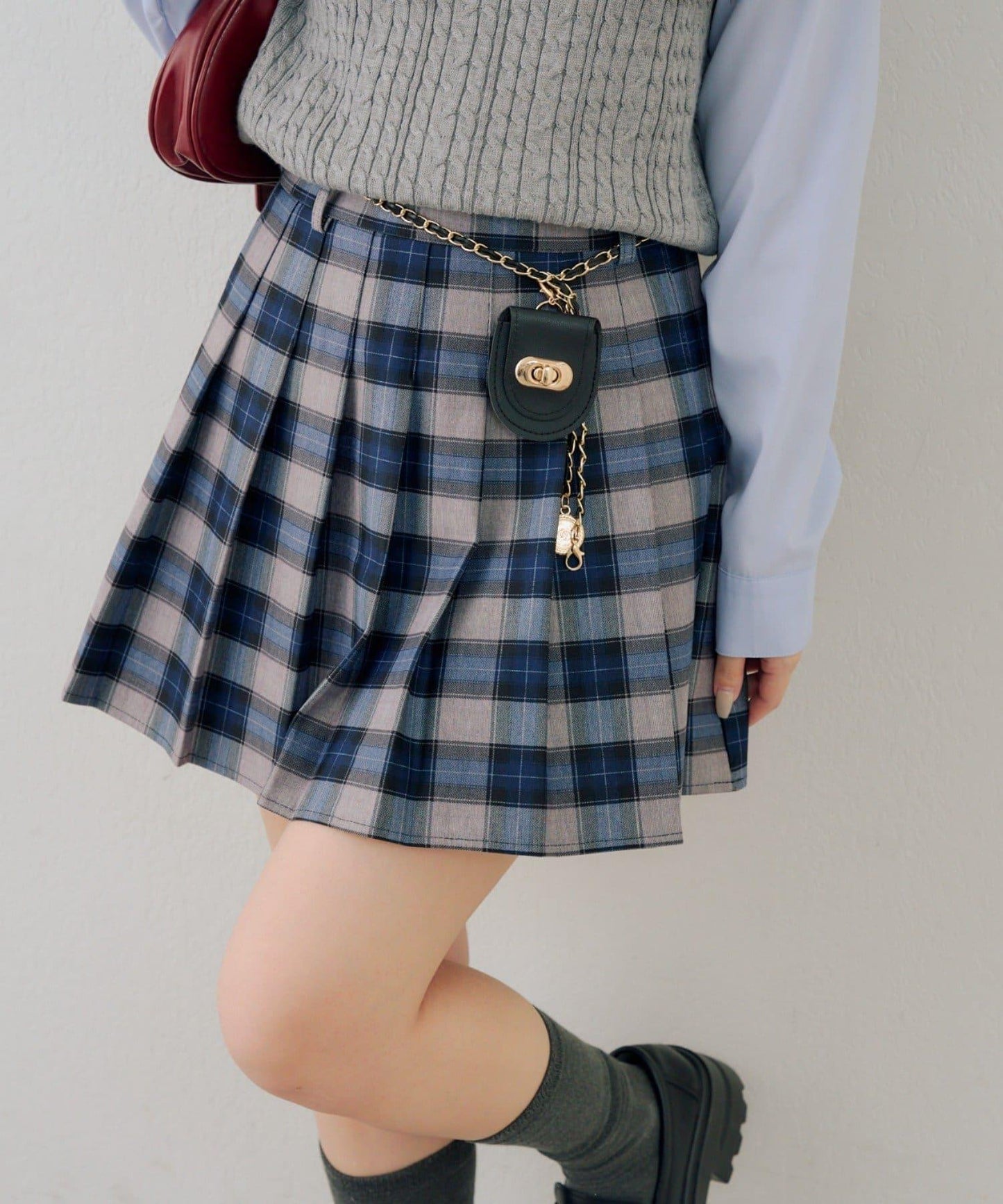 帶吊飾百褶迷你半身裙