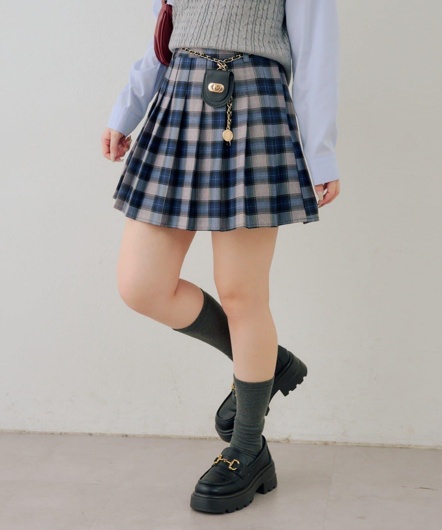 帶吊飾百褶迷你半身裙