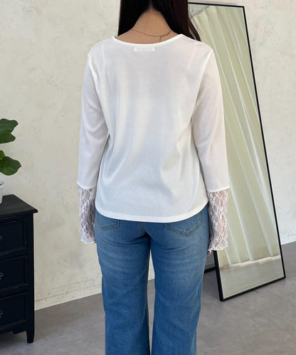 袖部蕾絲拼接上衣