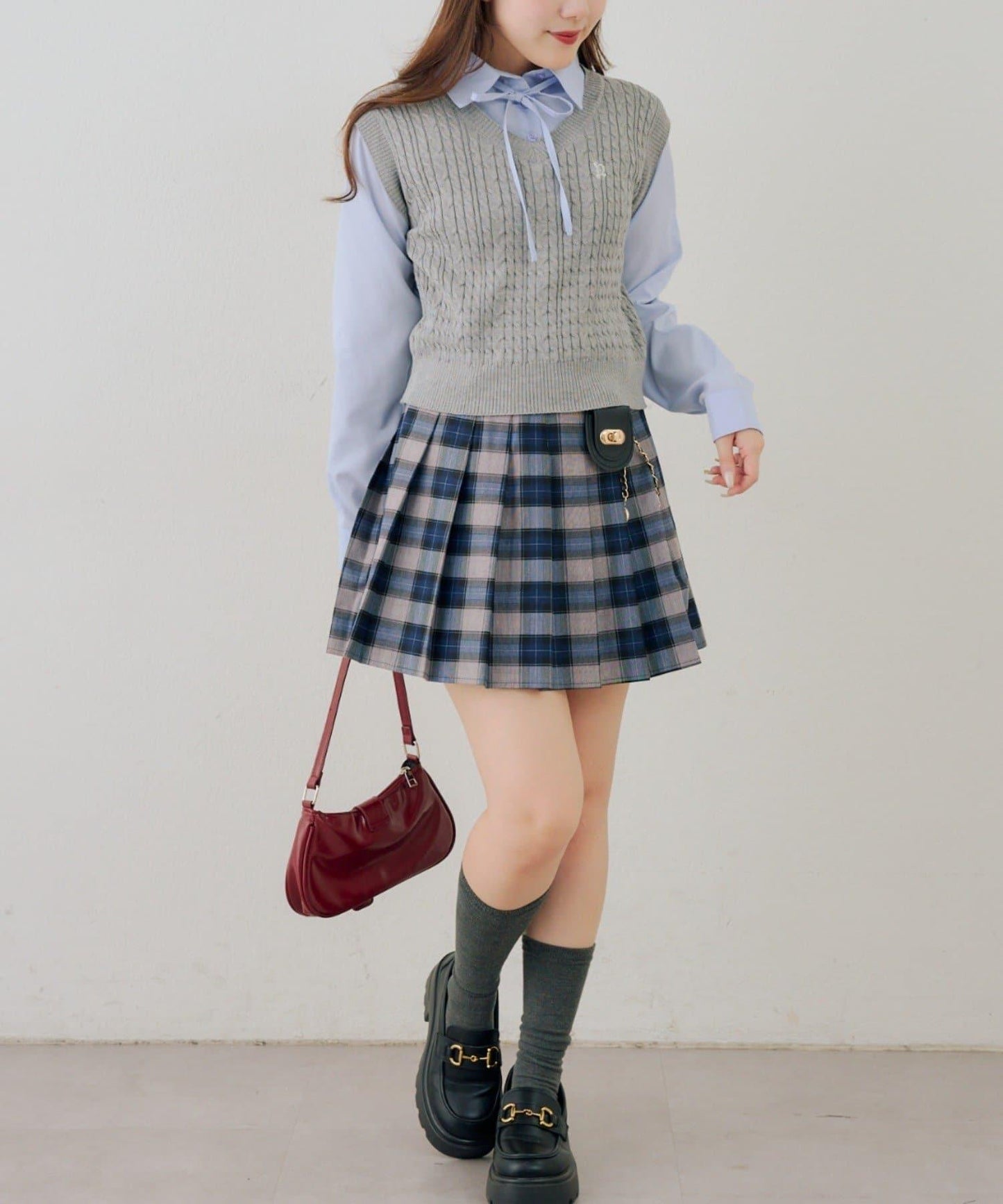 帶吊飾百褶迷你半身裙