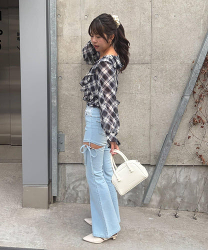 荷葉邊襯衫&抽褶吊帶上衣