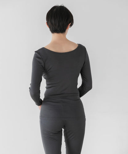 絲綢羅紋長袖套頭上衣