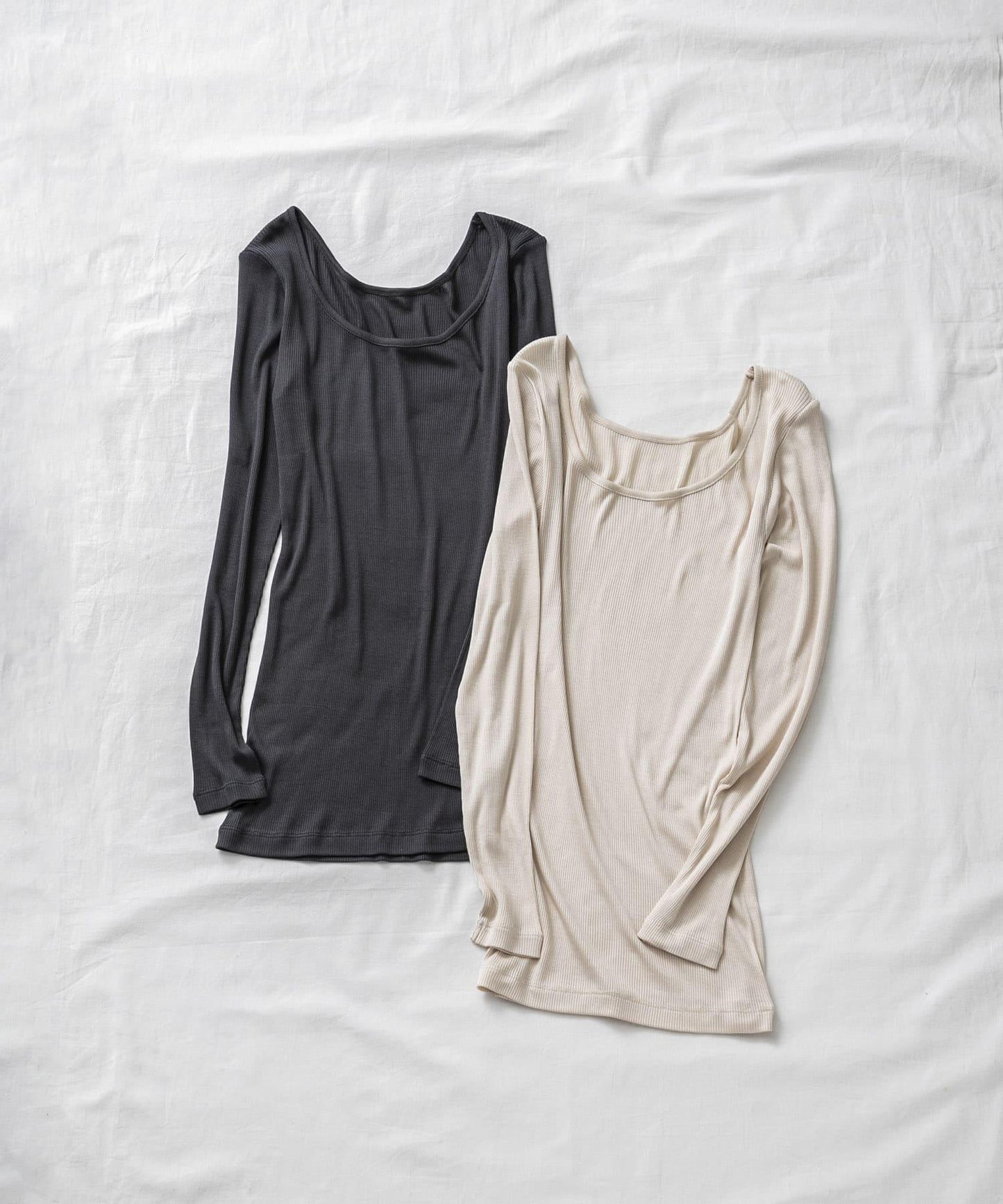 絲綢羅紋長袖套頭上衣