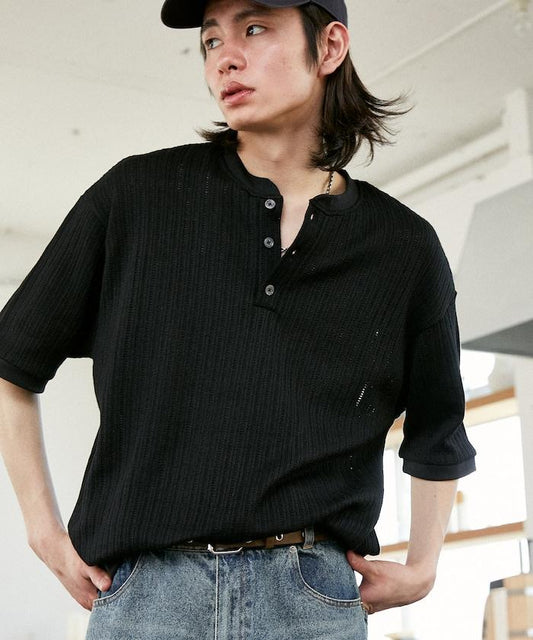 LOVE POP STUDIO Pattern 網眼 Henley Neck T恤