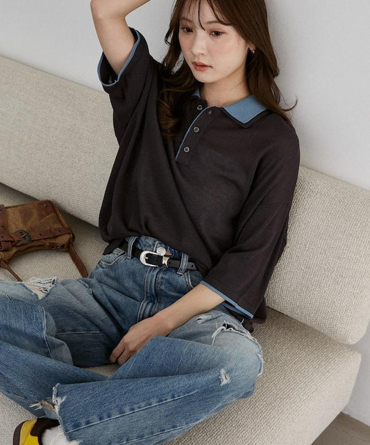 LOVE POP STUDIO 領口疊層設計 針織POLO衫