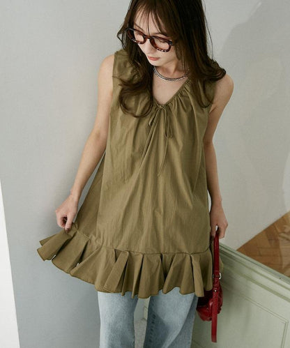 褶皺荷葉邊迷你連衣裙