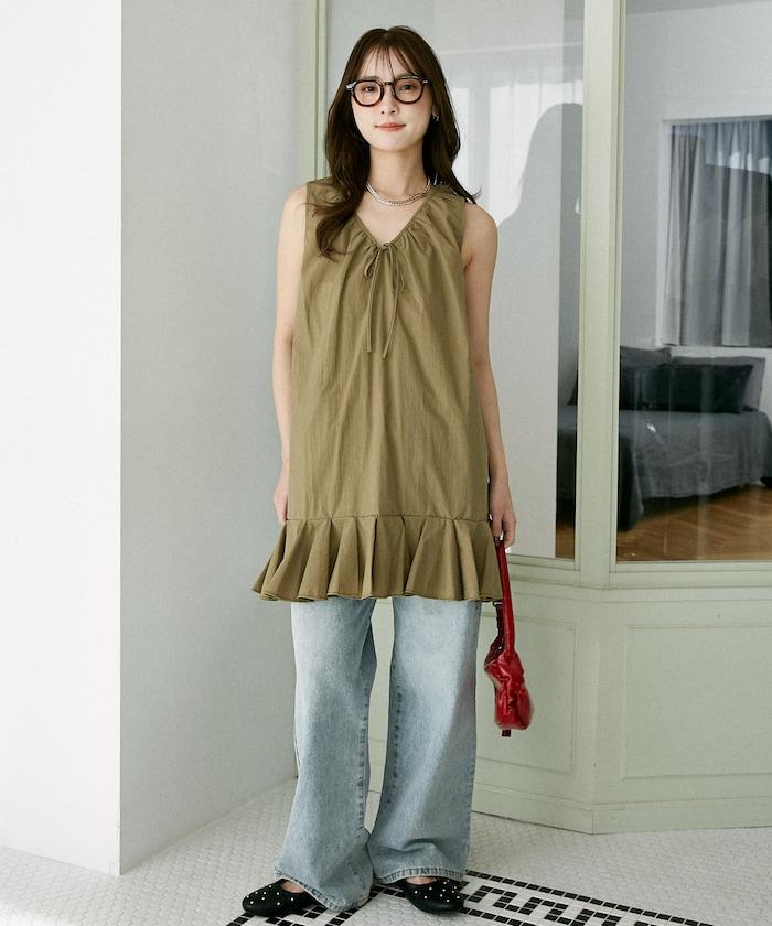 褶皺荷葉邊迷你連衣裙