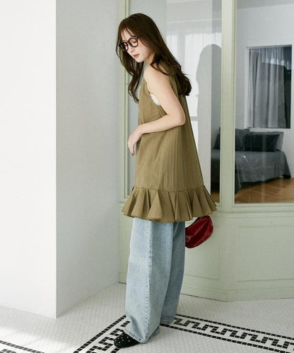 褶皺荷葉邊迷你連衣裙