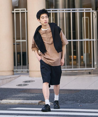 可水洗麻混 休閒短褲