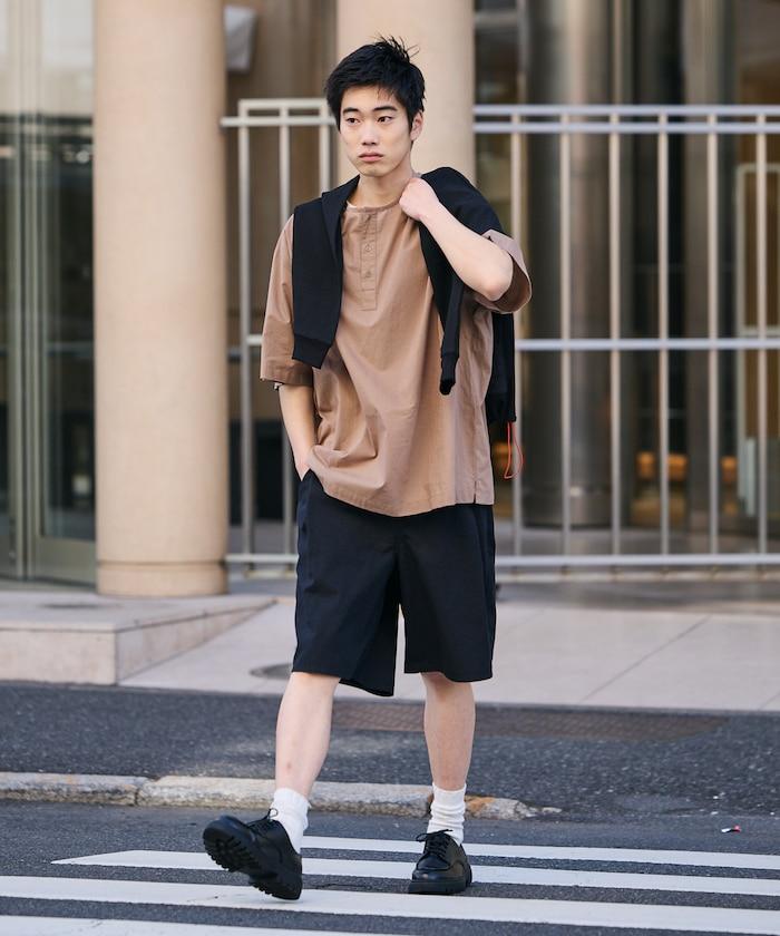 可水洗麻混 休閒短褲