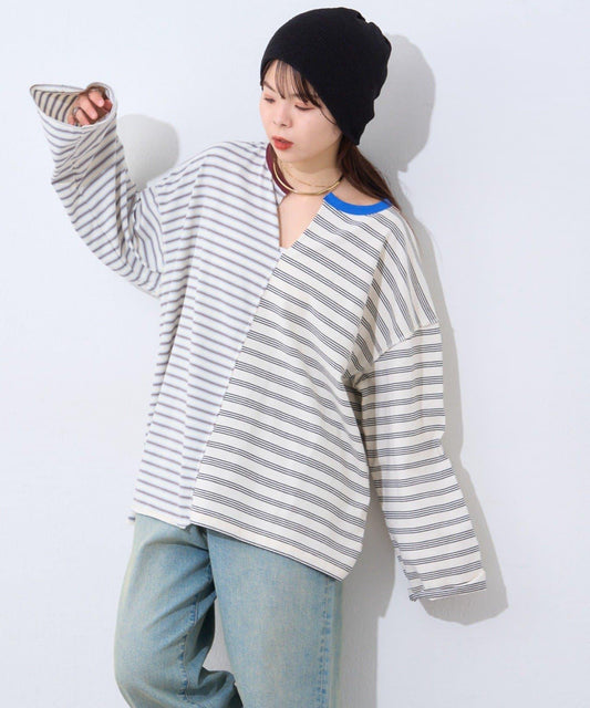 etsinta 多色條紋拼接設計 T恤