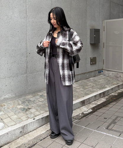 格紋泡泡紗長袖襯衫