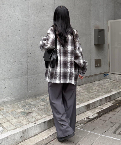 格紋泡泡紗長袖襯衫