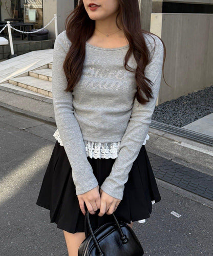 閃亮Logo 下襬蕾絲 羅紋 上衣