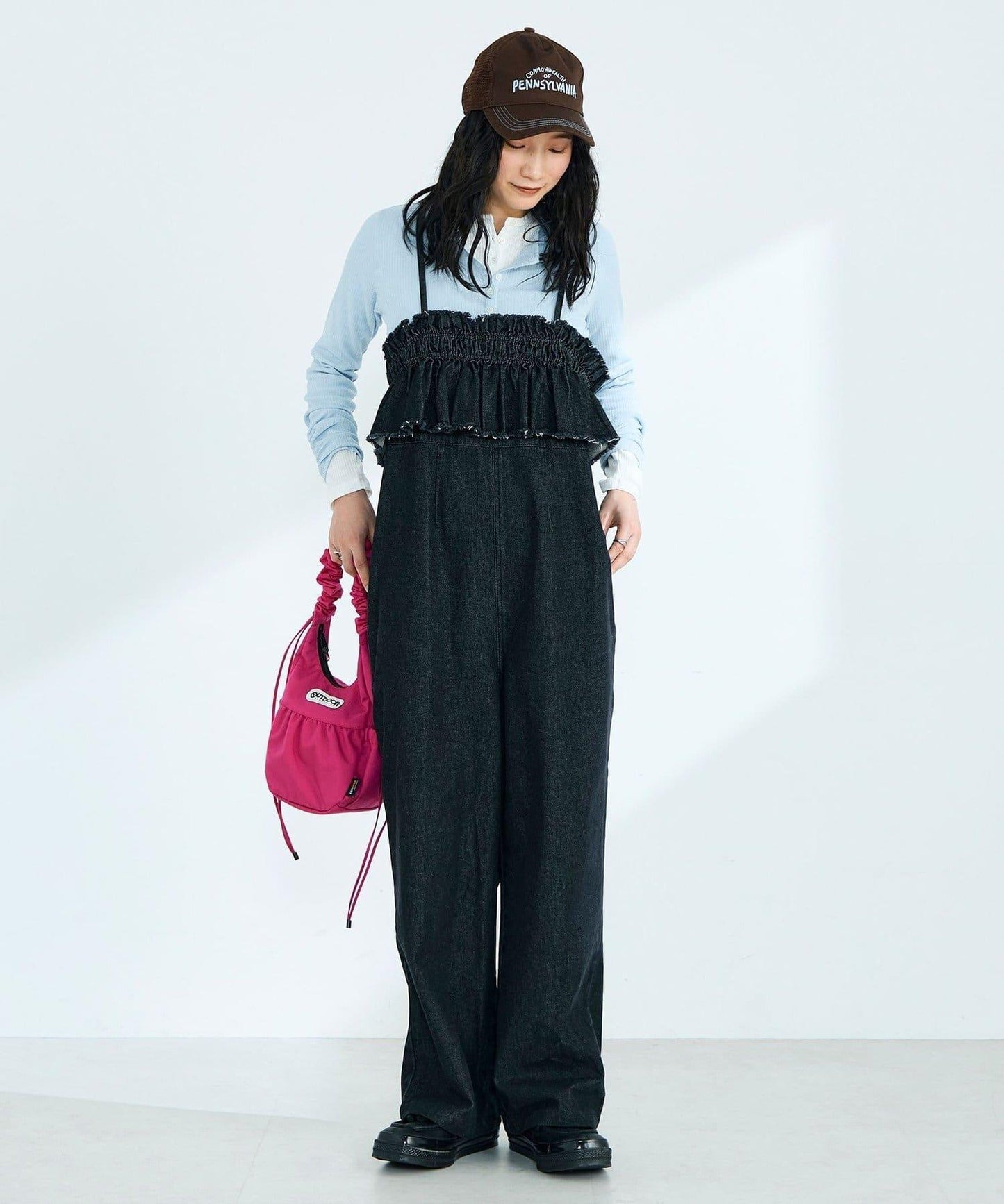 荷葉邊牛仔連體褲