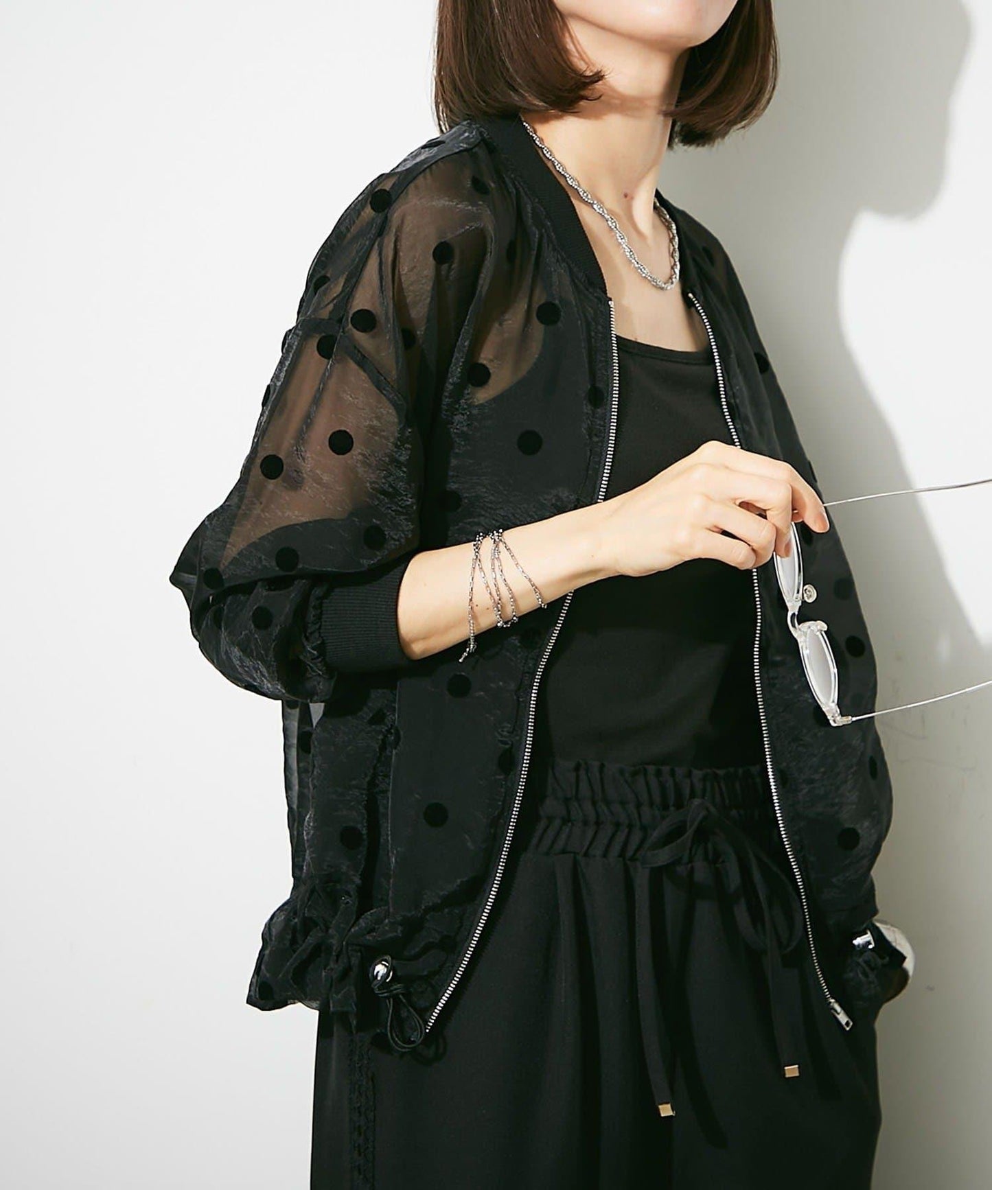 透視植絨波點短外套