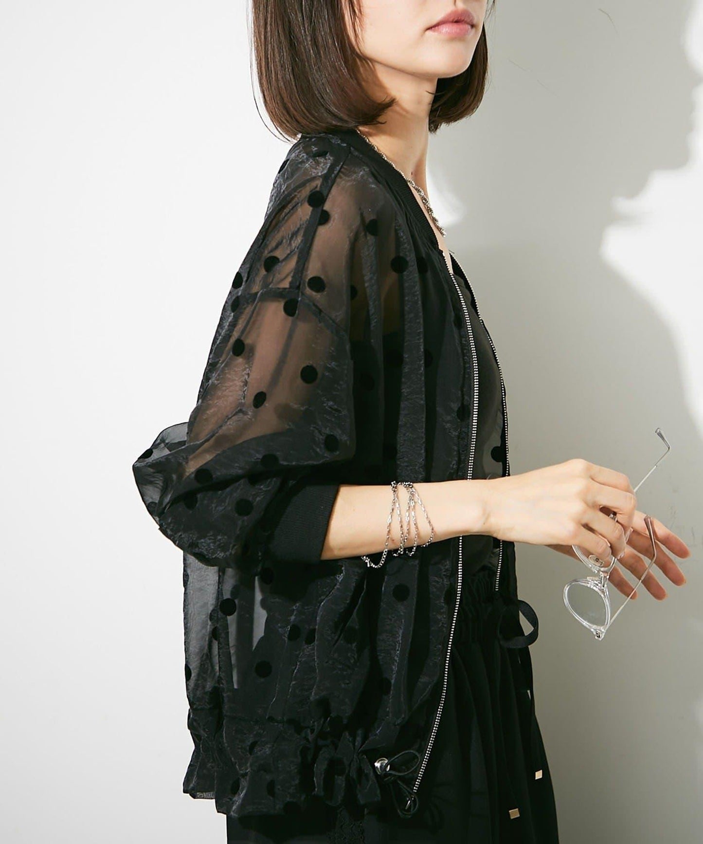 透視植絨波點短外套