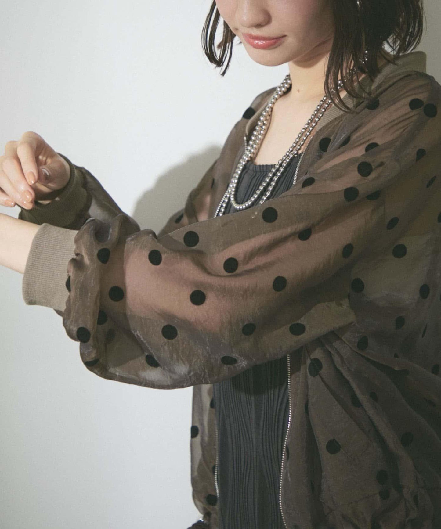 透視植絨波點短外套