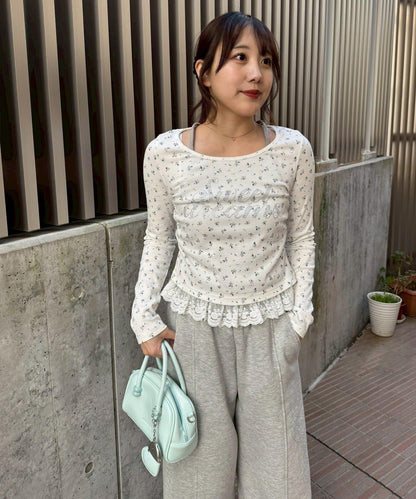 閃亮Logo 下襬蕾絲 羅紋 上衣