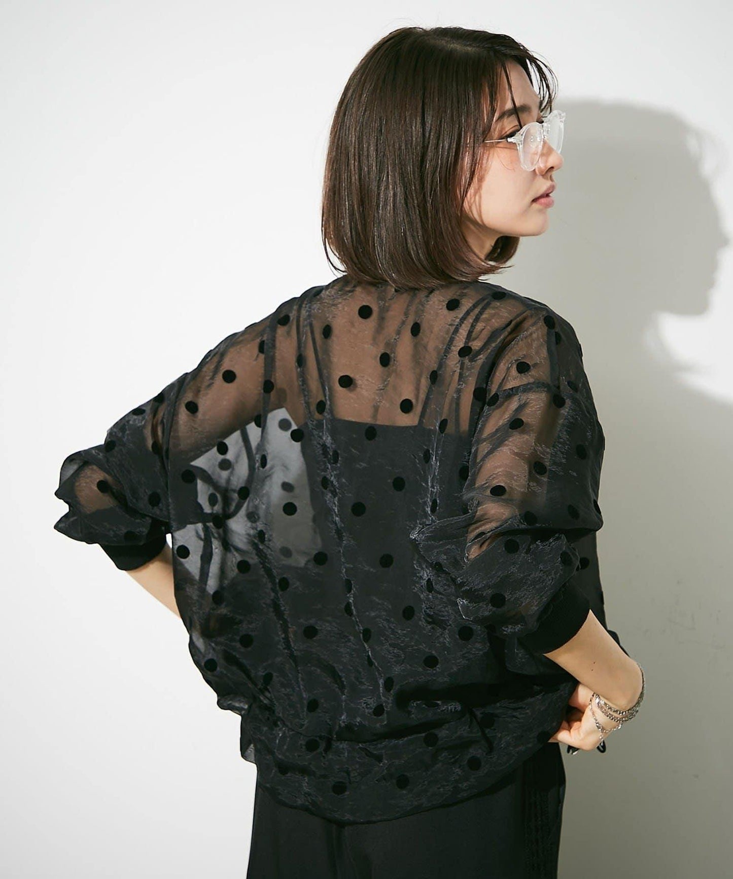 透視植絨波點短外套