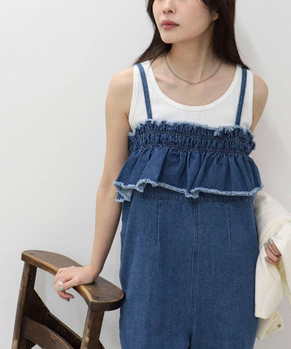 荷葉邊牛仔連體褲