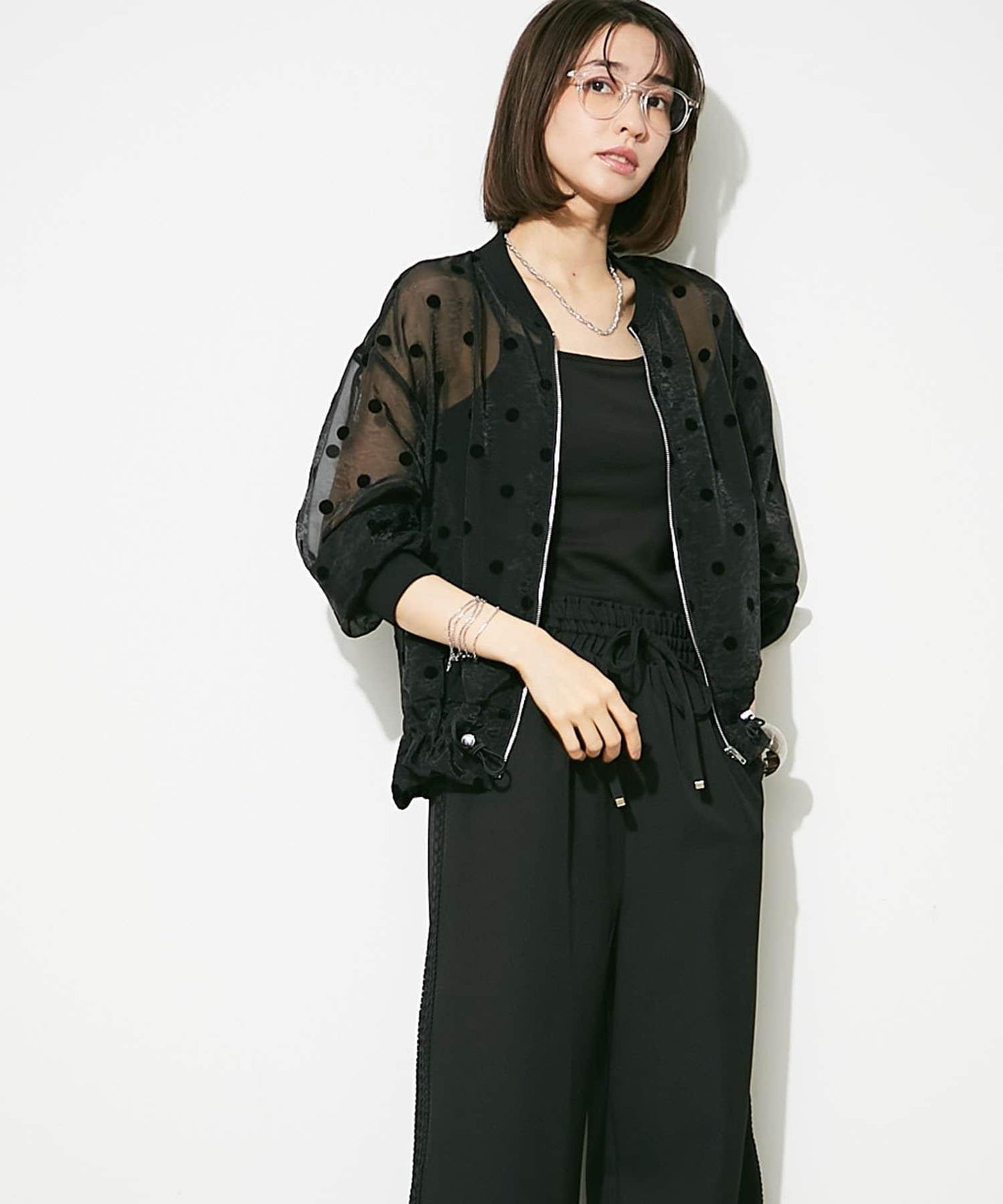 透視植絨波點短外套