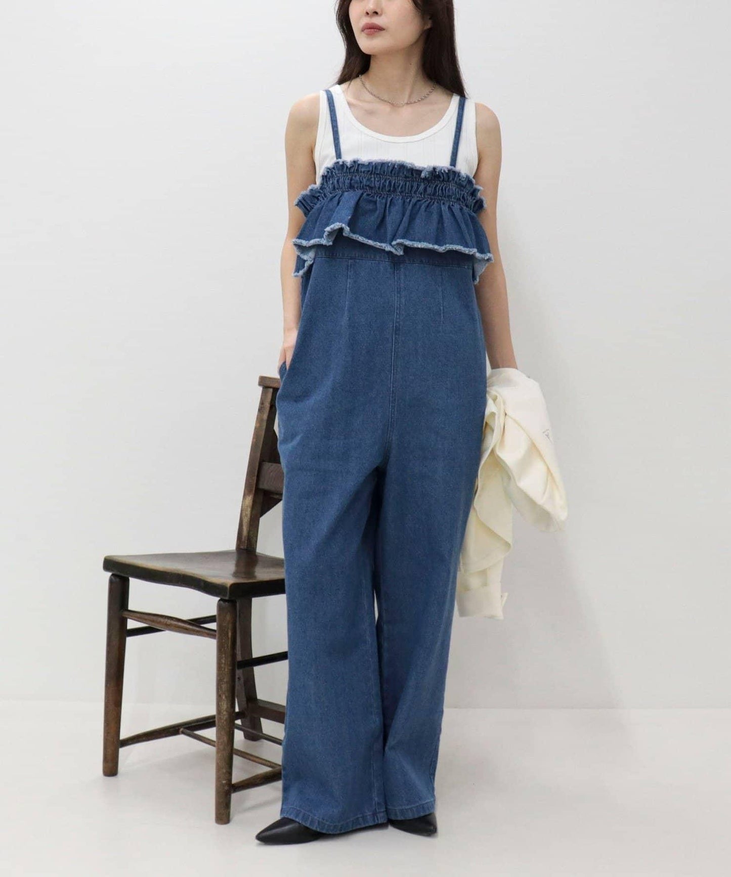 荷葉邊牛仔連體褲