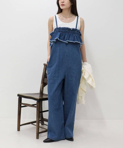荷葉邊牛仔連體褲