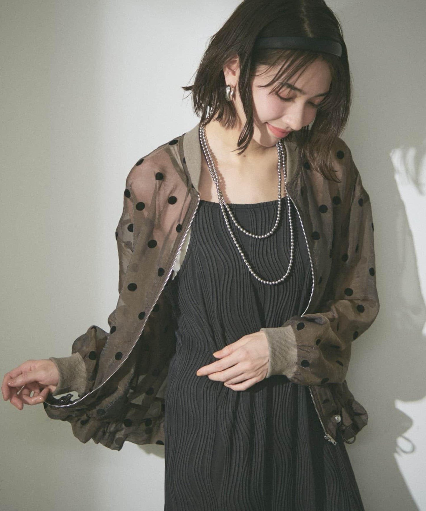 透視植絨波點短外套